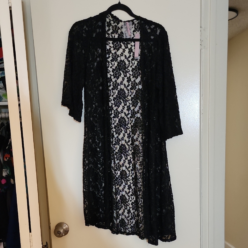 Mauve Black Floral Lace Robe